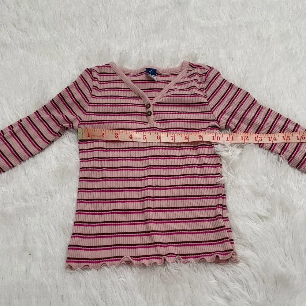 3/$10 Girls Old navy Pink Striped V-Neck Long Sleeve Top Small